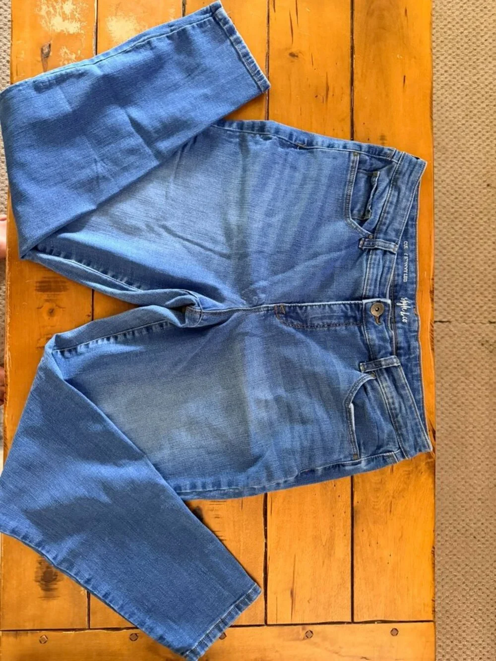 Set Of 3 Womens Pants: Light Blue Dark Blue & Leopard Print Denim Size 14 Cotton